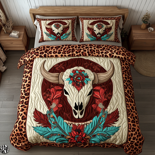 Leopard Bull Skull XR1302004CL Quilted Bedding Set