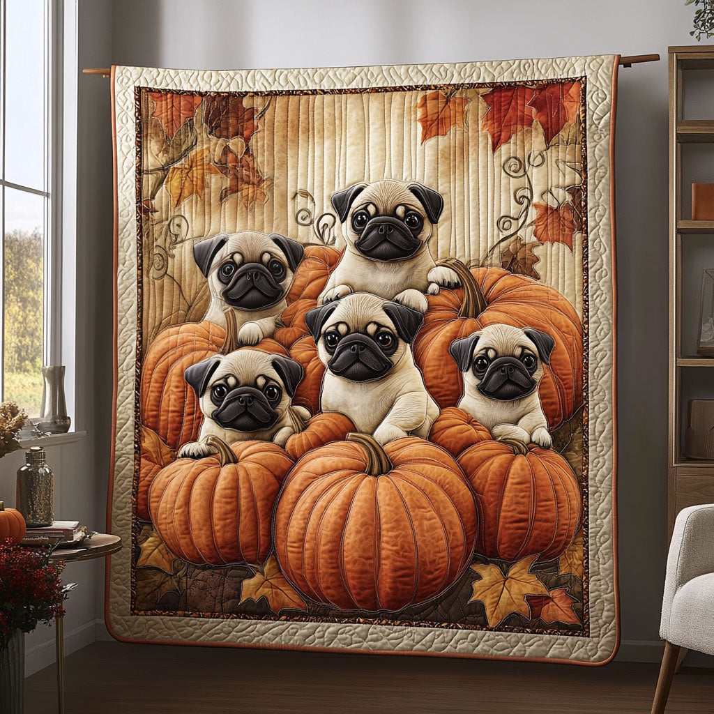 Pumpkin Pug CW2908057CL Quilt Blanket