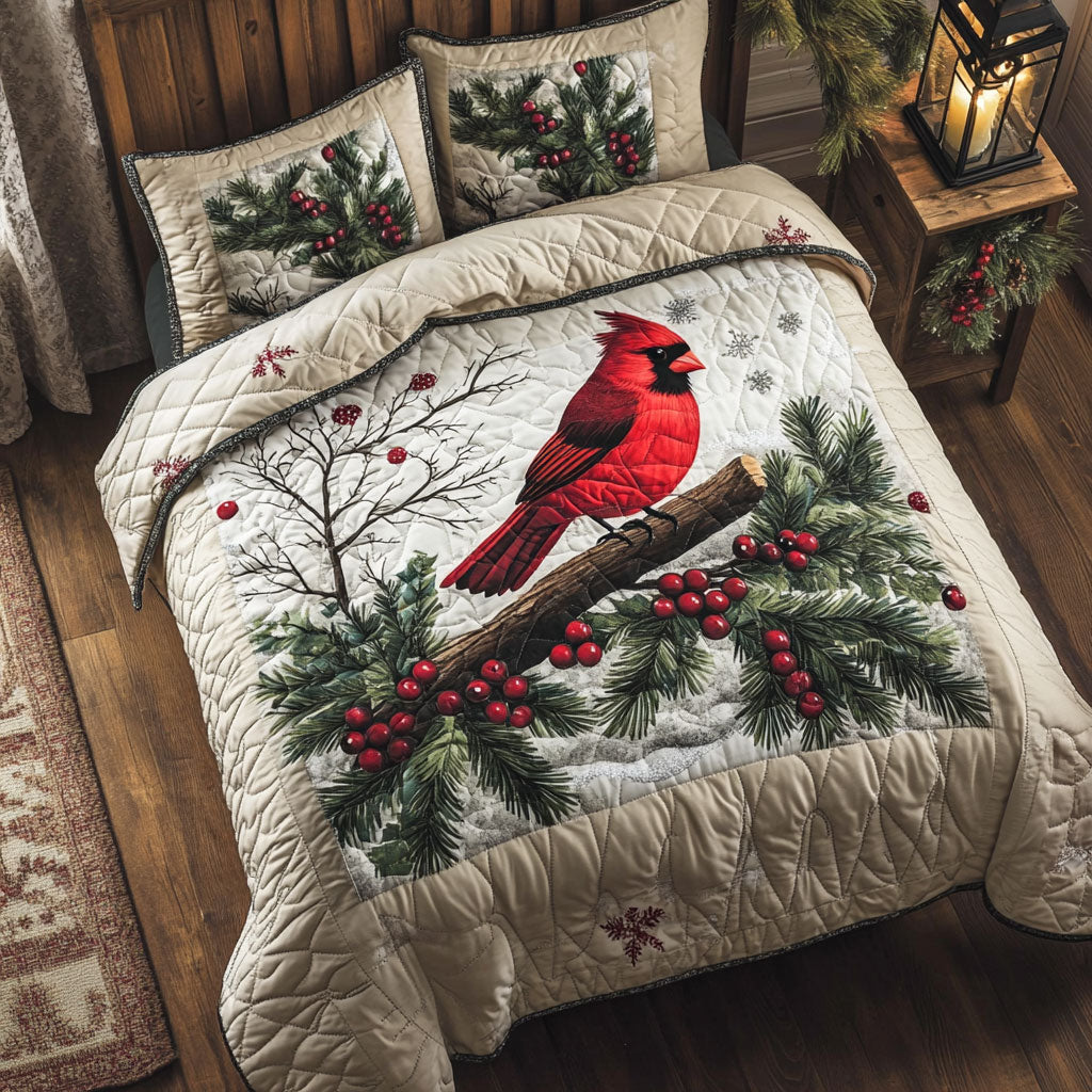 Red Cardinal Snow WT2702029CL Quilted Bedding Set