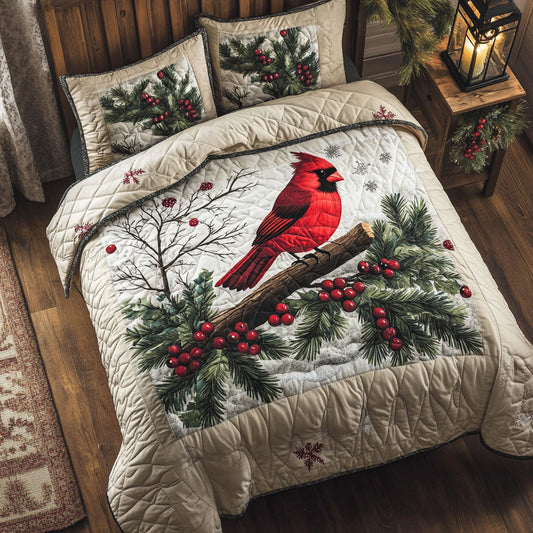 Red Cardinal Snow WT2702029CL Quilted Bedding Set
