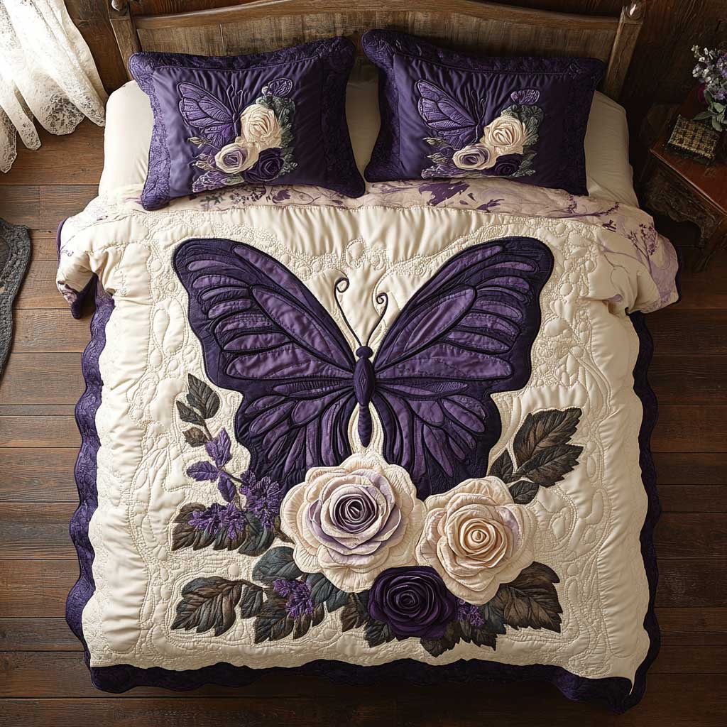 Celestial Purple Butterfly WP0302008CL Quilted Bedding Set
