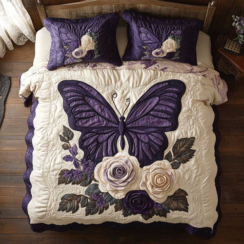 Celestial Purple Butterfly WP0302008CL Quilted Bedding Set