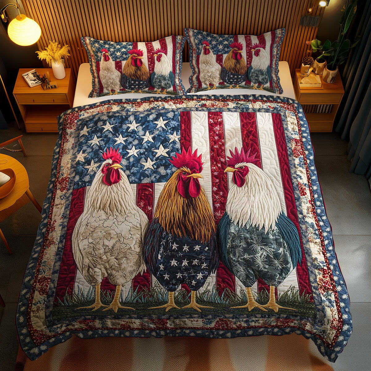 Liberty Rooster WN1002068CL Quilted Bedding Set