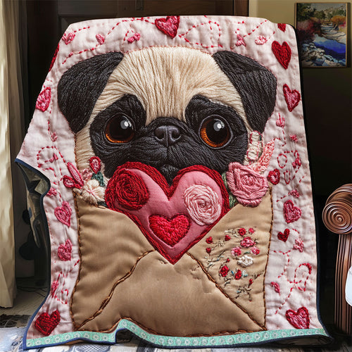 Pug Heart Letter WX1812036CL Quilt Blanket