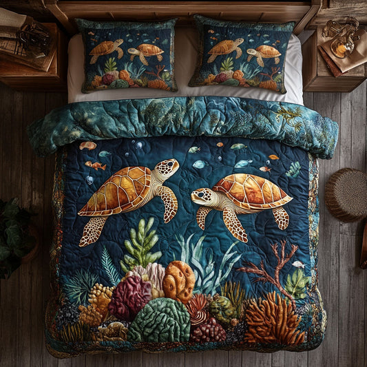 Couple Turtle In Ocean WY1802037CL Quilted Bedding Set