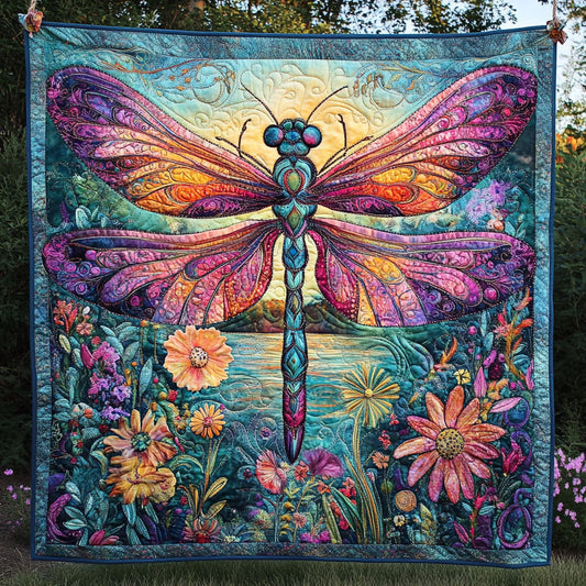 Dragonfly Color Flower WT2702136CL Quilt Blanket