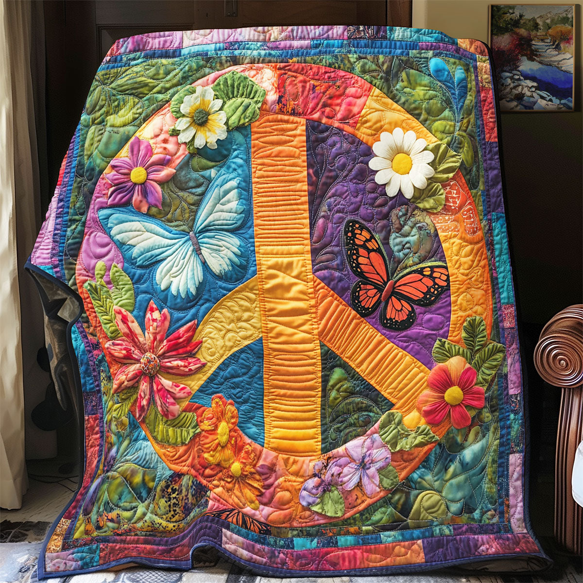 Peace Sign Flower WX2402087CL Quilt Blanket