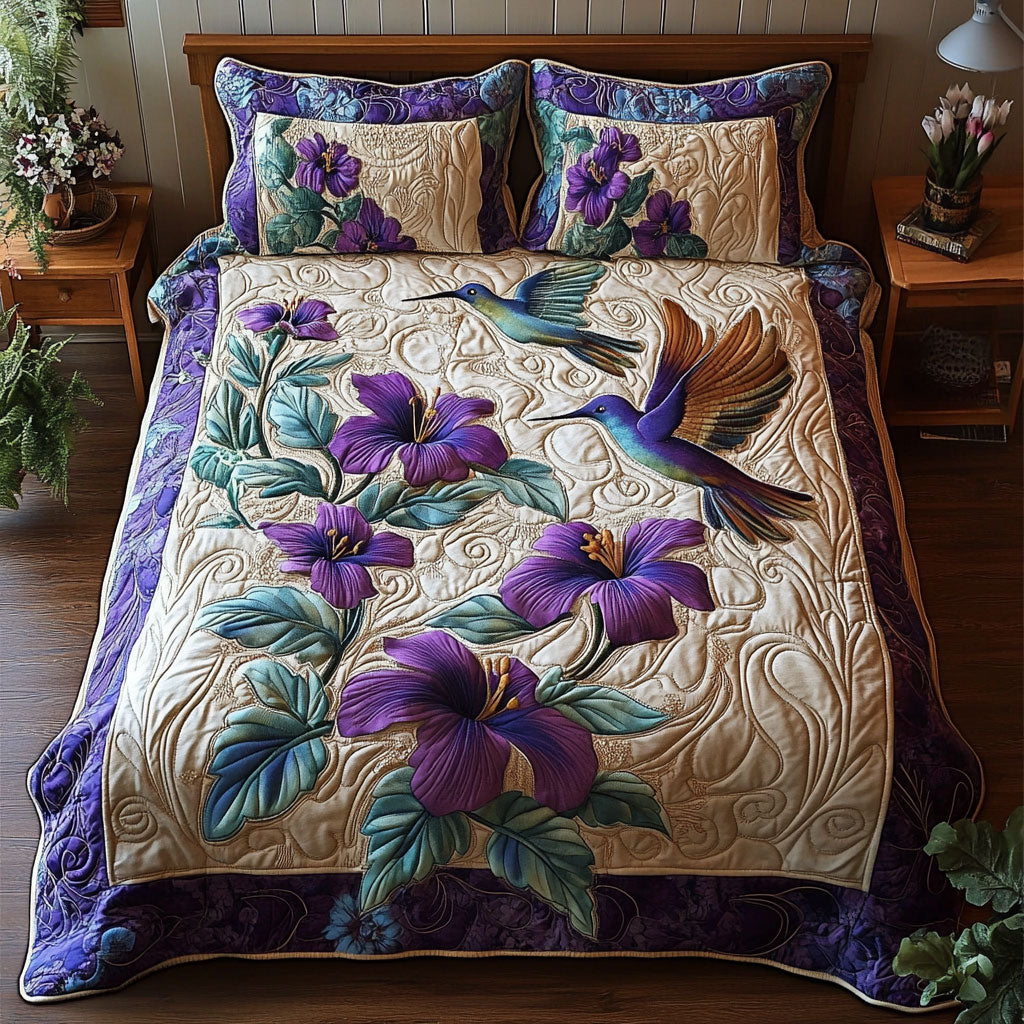 Beautiful Hummingbird In Hibicus WY1302063CL Quilted Bedding Set