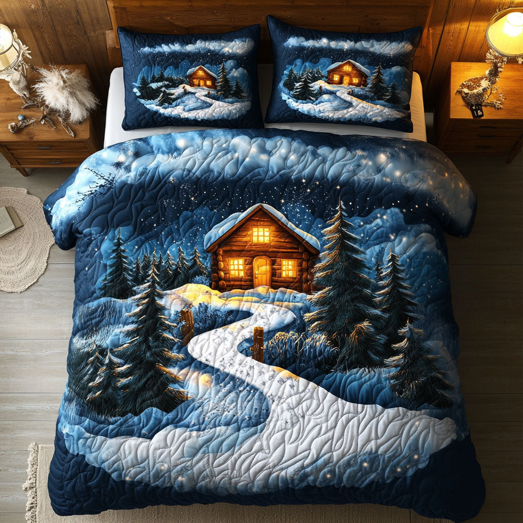 House In Winter Forest WY1302093CL Quilted Bedding Set