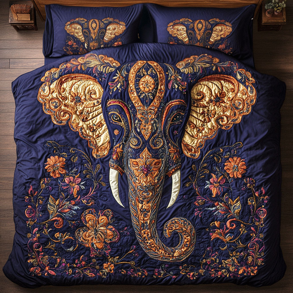Mystic Flower Pattern Elephant WY1302101CL Quilted Bedding Set