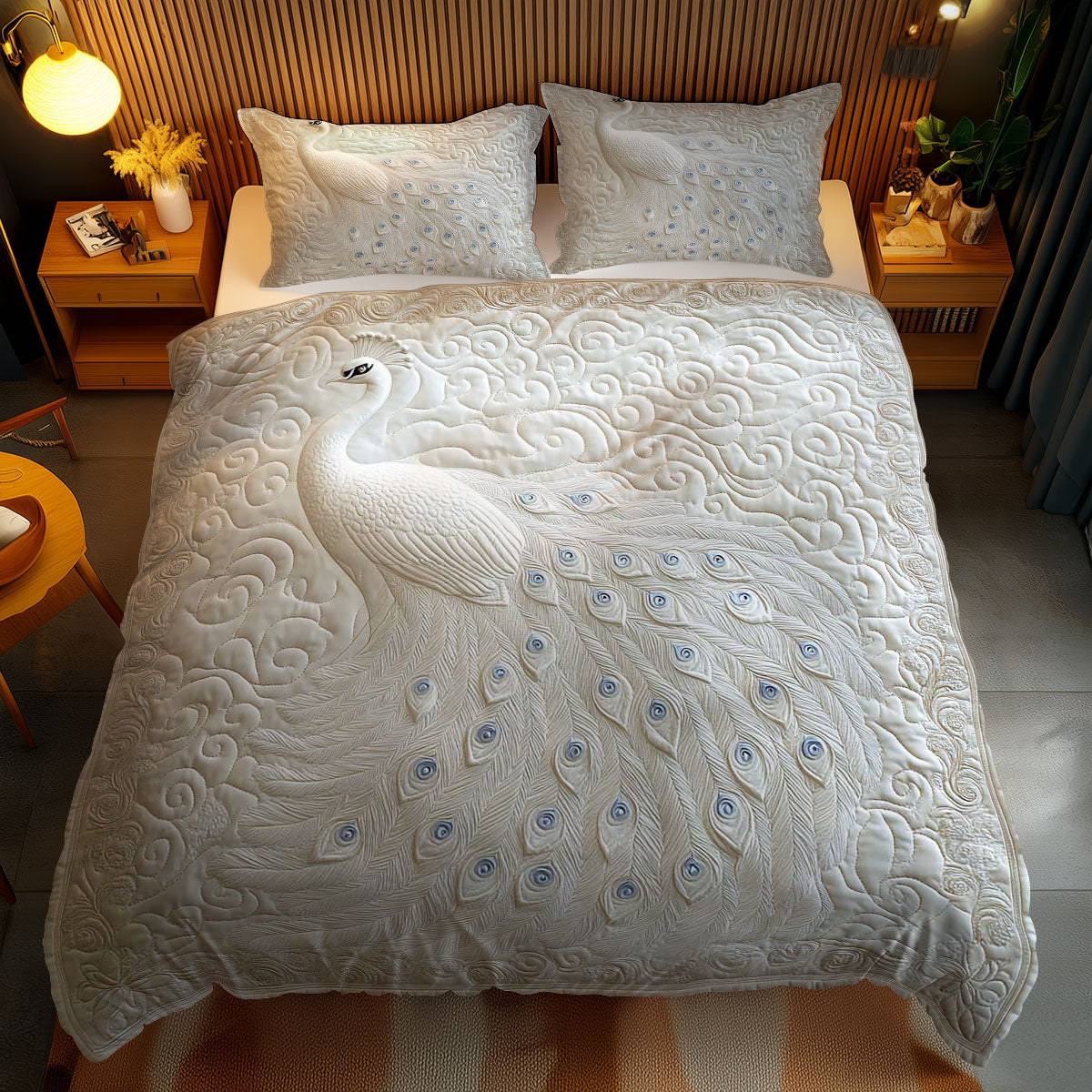Peacock’s Ivory Elegance WN1002077CL Quilted Bedding Set
