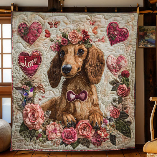 Floral Dachshund WN2412014CL Quilt Blanket