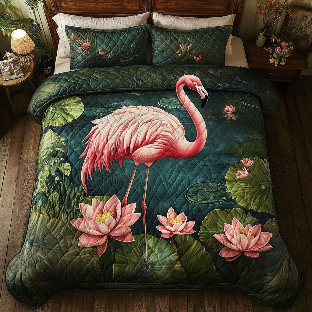 Flamingo Pink Lotus WT0703088CL Quilted Bedding Set