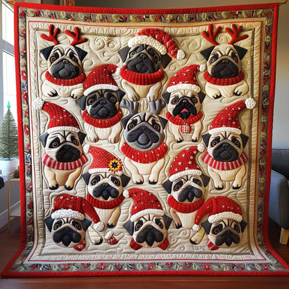 Christmas Pug Collection WP1810015CL Quilt Blanket