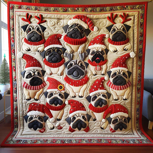 Christmas Pug Collection WP1810015CL Quilt Blanket