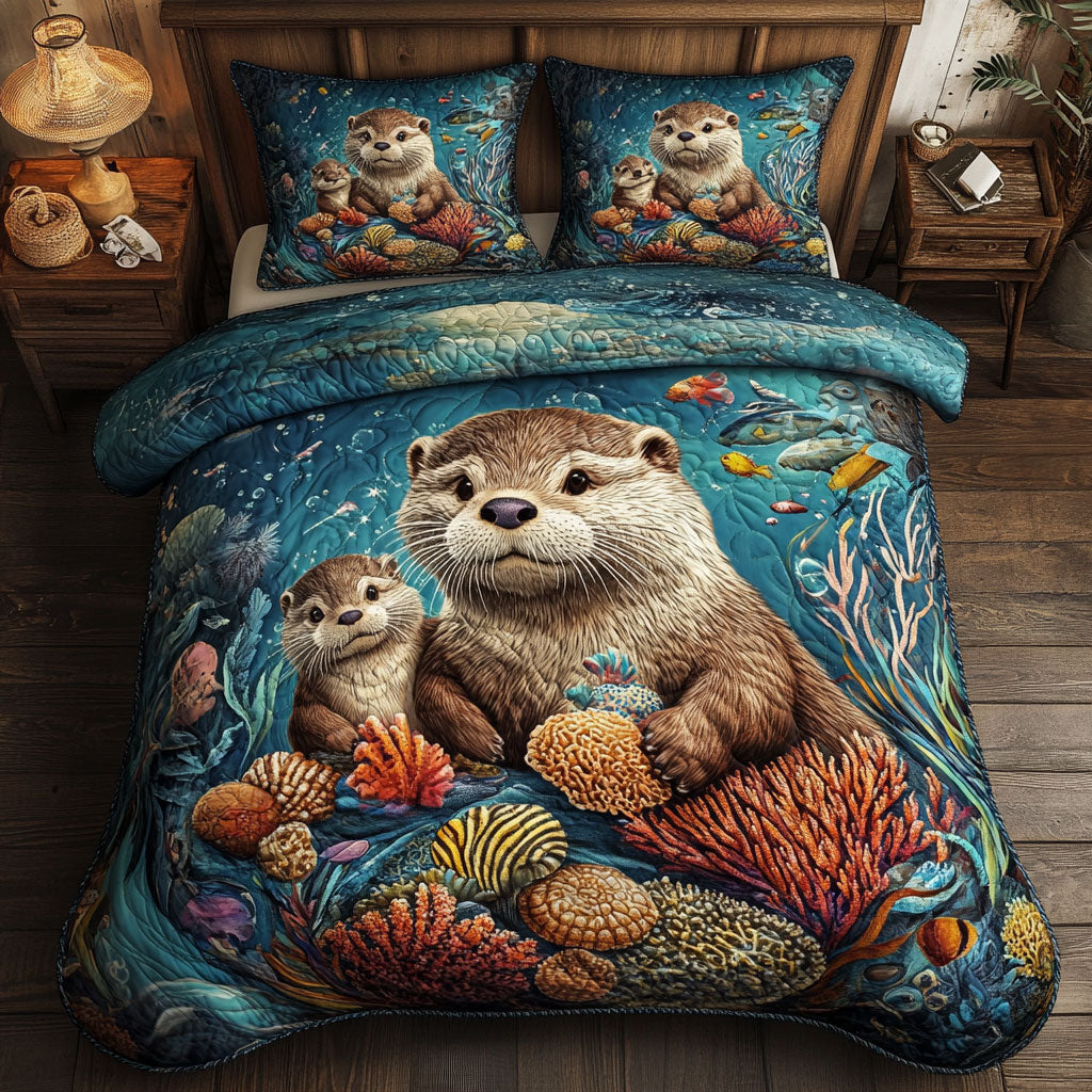 Otter Color Fish WT0703079CL Quilted Bedding Set