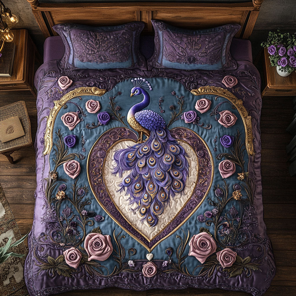 Peacock In Purple Rose WY2901094CL Duvet Cover Set