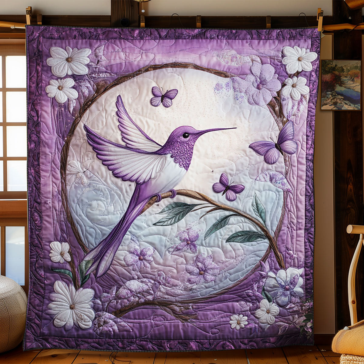 Purple Hummingbird WJ0801017CL Quilt Blanket