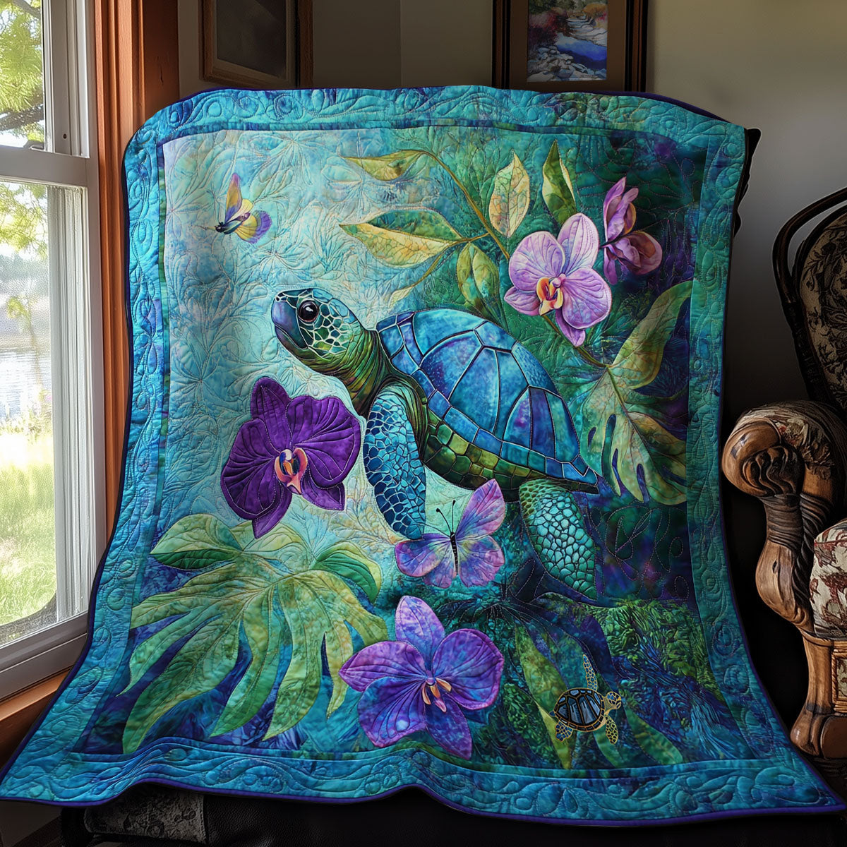 Purple Flower Turtle WY0911028CL Quilt Blanket