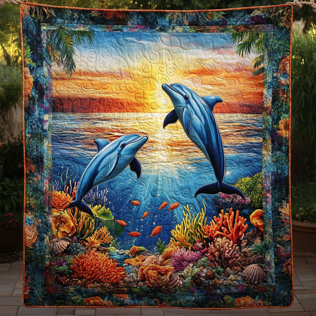 Two Playful Dolphins WT2702123CL Quilt Blanket