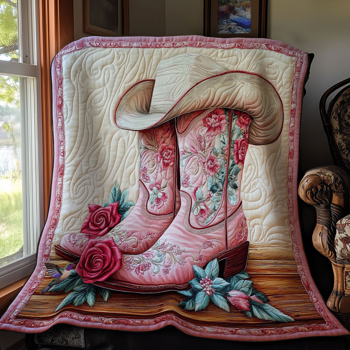 Pink Cowboy Boots WY0612018CL Quilt Blanket