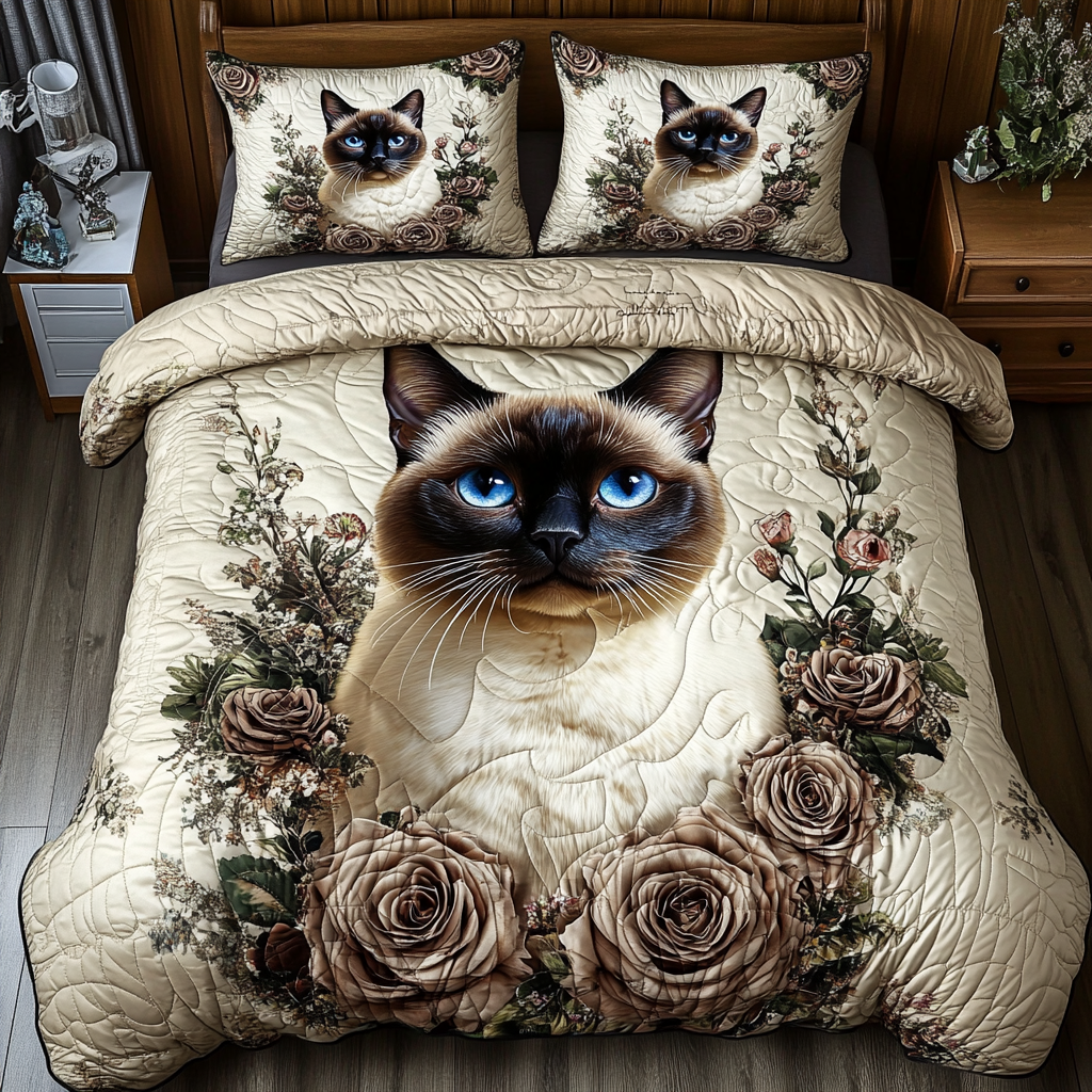 Blue Eyes Siamese Cat XR1902002CL Quilted Bedding Set