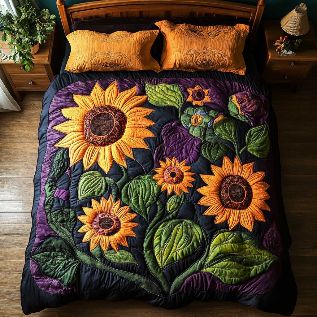 Violet Sunflower Garden WP1102006CL Quilted Bedding Set