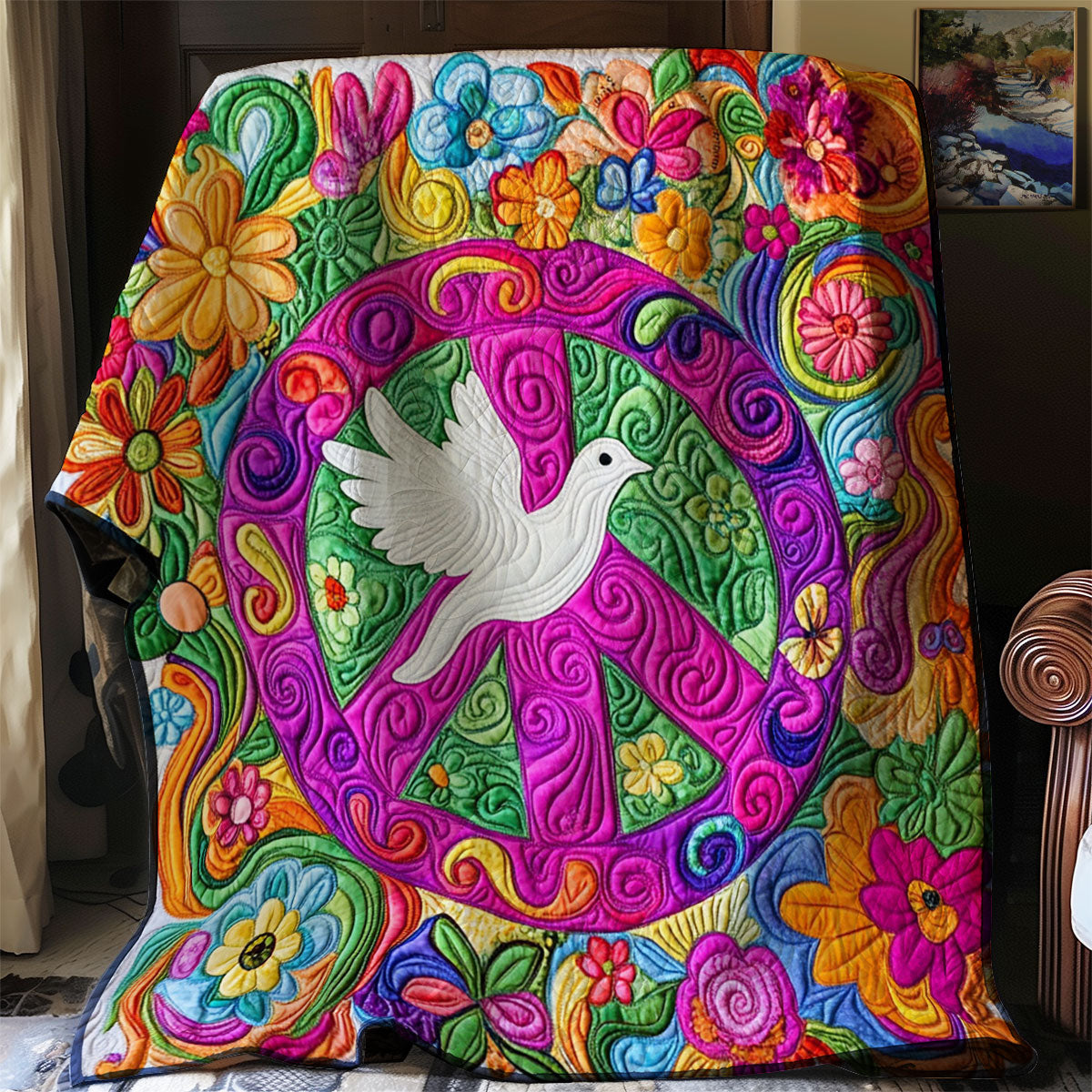 Hippie Peace Dove WJ0602014CL Quilt Blanket