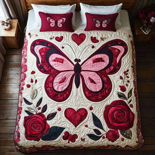 Red Rose Butterfly WY1802068CL Quilted Bedding Set