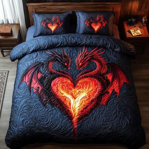 Mystic Fire Heart Dragon WY1302087CL Quilted Bedding Set