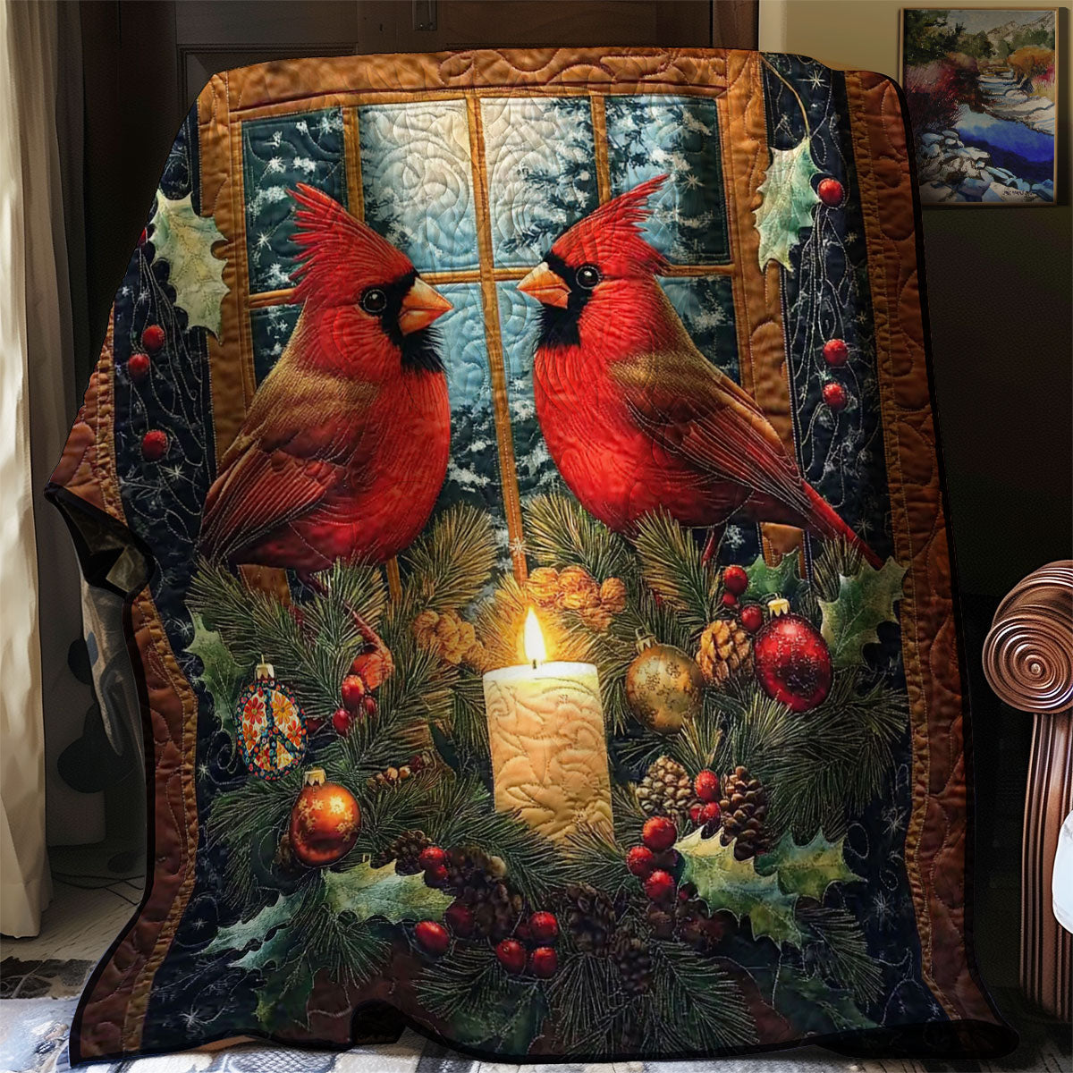 Christmas Cardinal Bird WJ0212003CL Quilt Blanket
