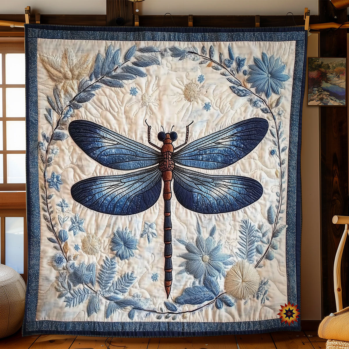 Flower Wreath Dragonfly WY1312013CL Quilt Blanket