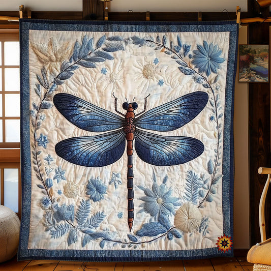Flower Wreath Dragonfly WY1312013CL Quilt Blanket