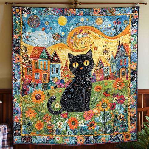 Black Kitten In Garden WY1002020CL Quilt Blanket