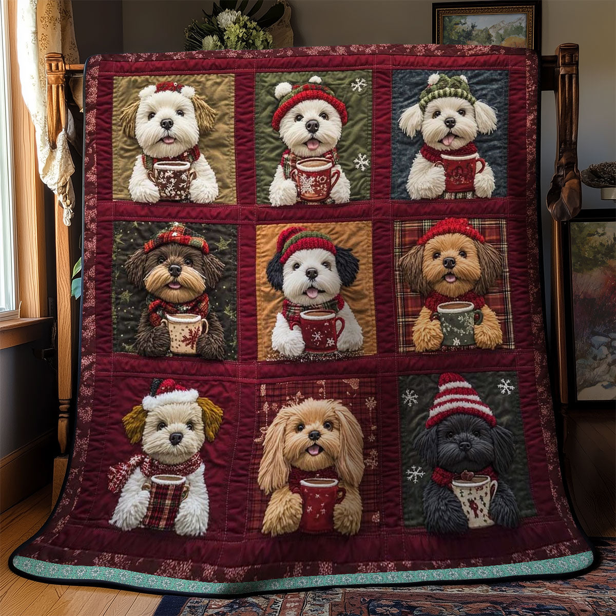 Dog's Cozy Drink Time WN3009016CL Quilt Blanket