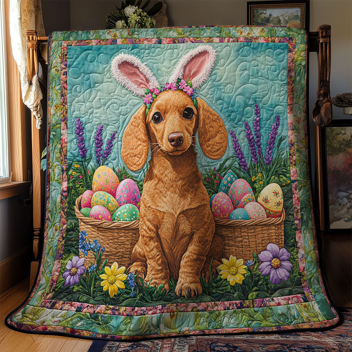 Dachshund In Easter Bloom WN1501007CL Quilt Blanket
