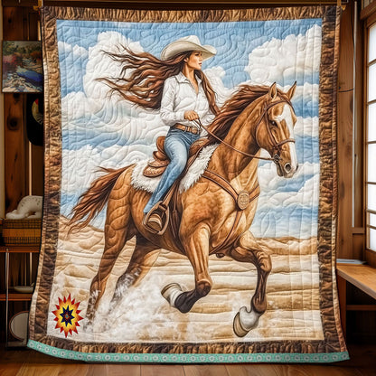 Cowgirl Riding WX5110022CL Quilt Blanket