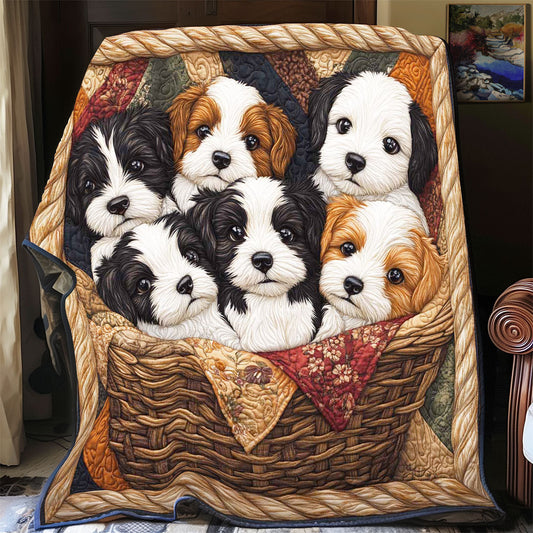 Adorable Puppy Basket WP2612002CL Quilt Blanket