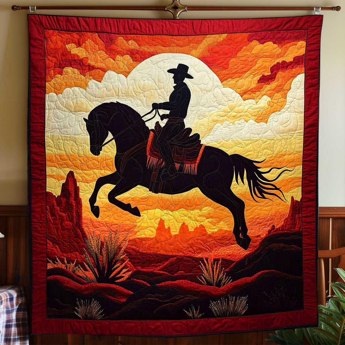 Cowboy In Sunset WY3112005CL Quilt Blanket