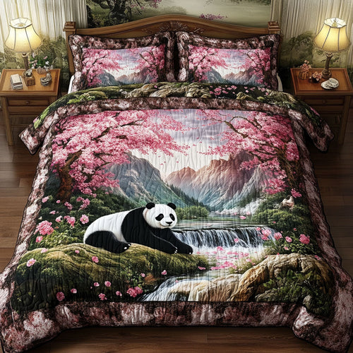 Panda Cherry Blossom Trees WT0703133CL Quilted Bedding Set
