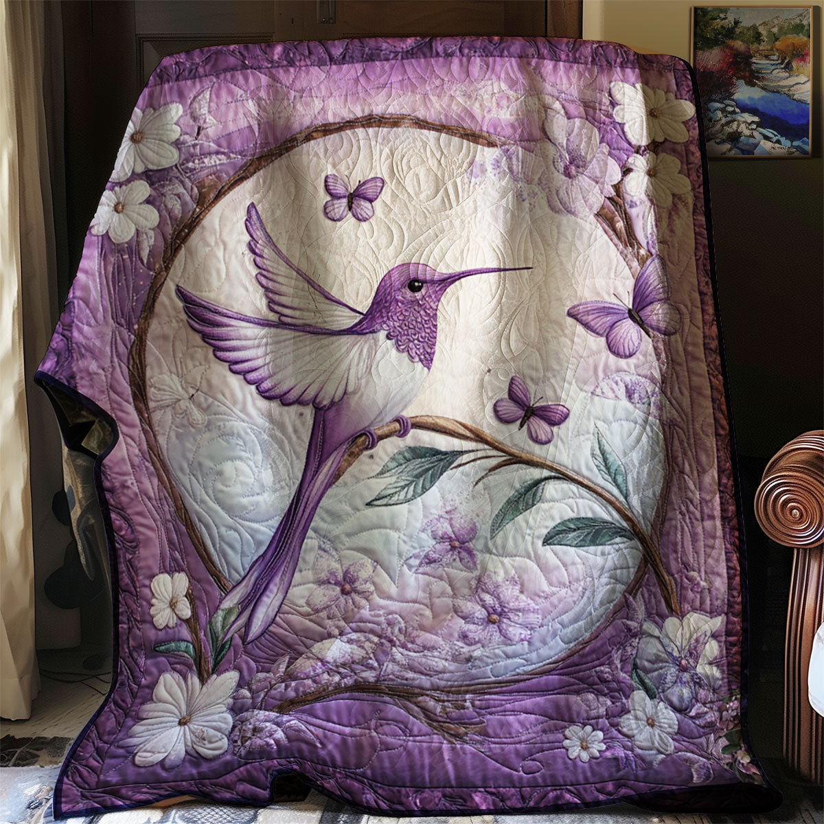 Purple Hummingbird WJ0801017CL Quilt Blanket