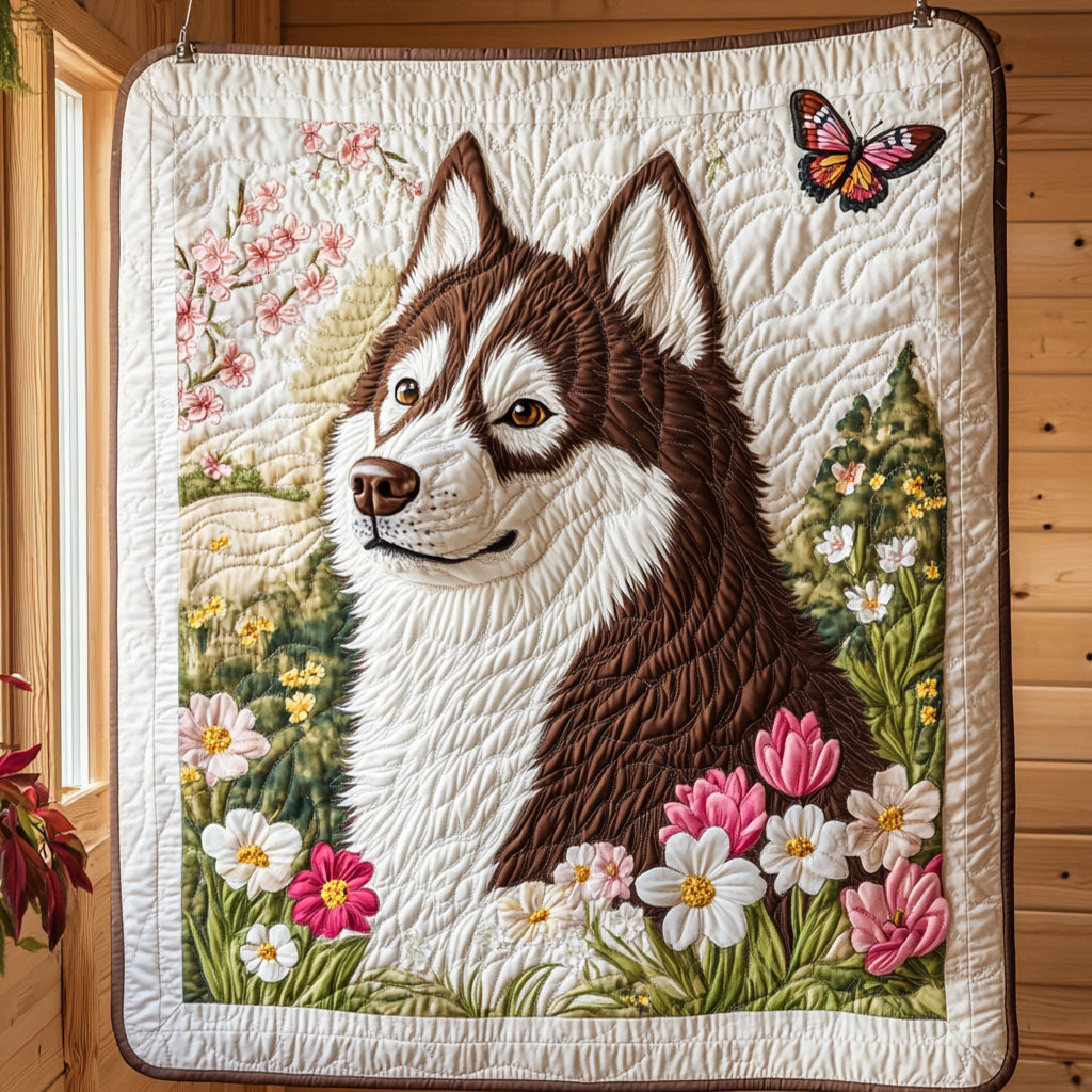 Husky In Bloom CP1208084CL Quilt Blanket