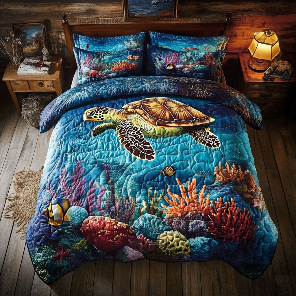 Sea Turtle Coral WT2402006CL Quilted Bedding Set