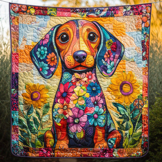Dachshund Flower WT2310011CL Quilt Blanket