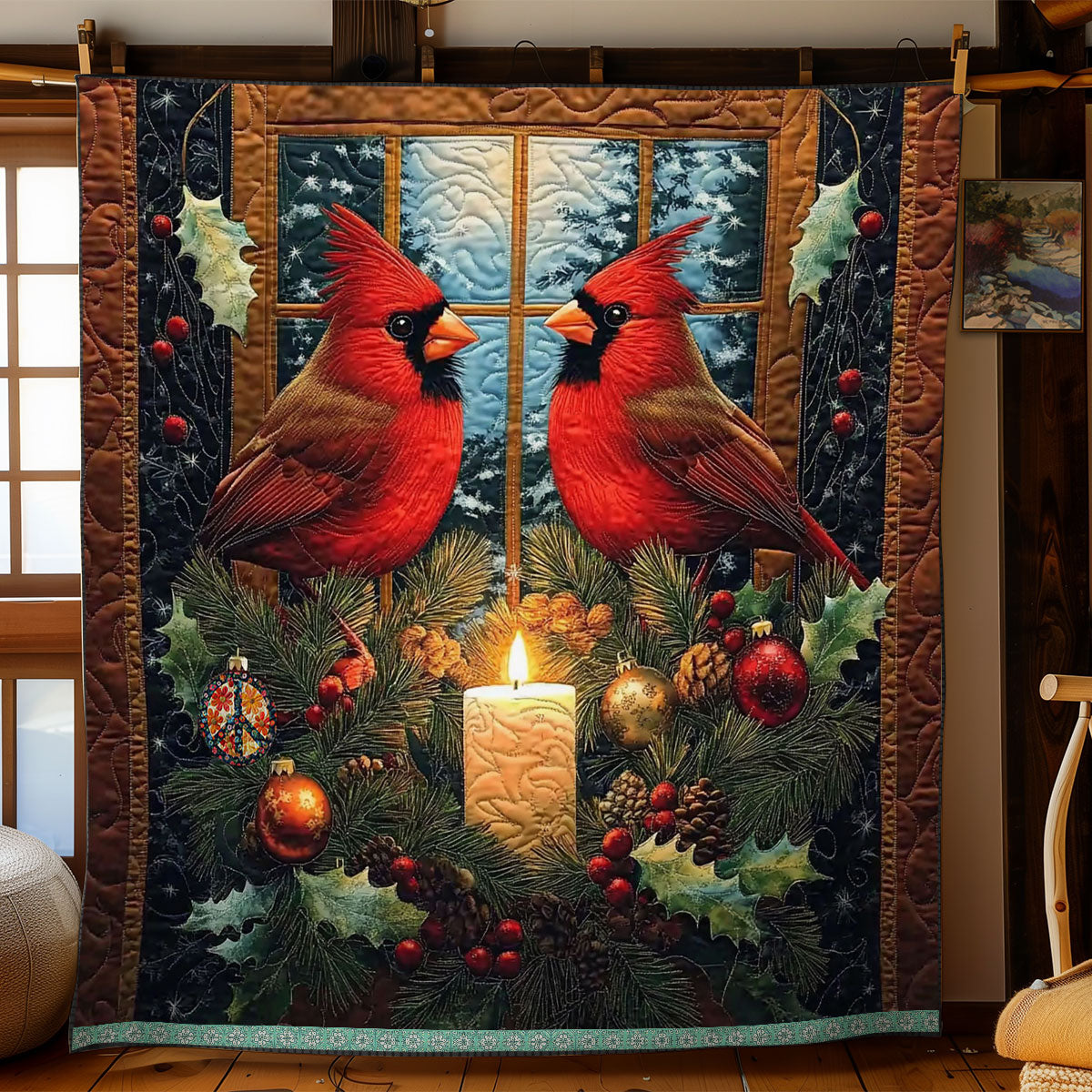Christmas Cardinal Bird WJ0212003CL Quilt Blanket