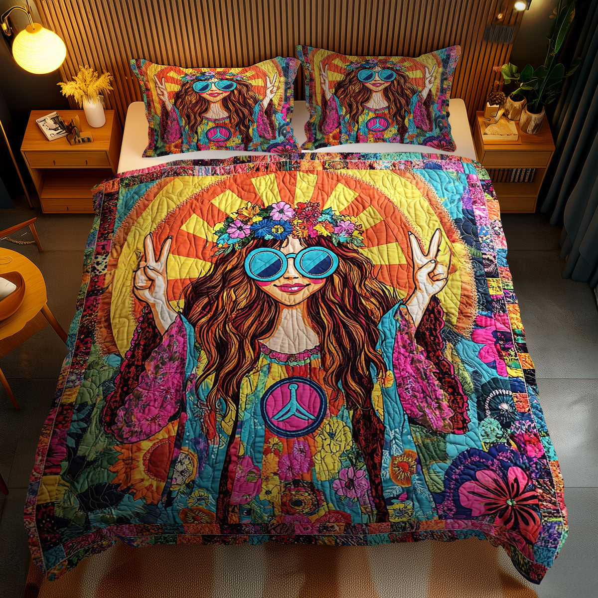Boho Vibes Hippie Girl WN1102047CL Quilted Bedding Set