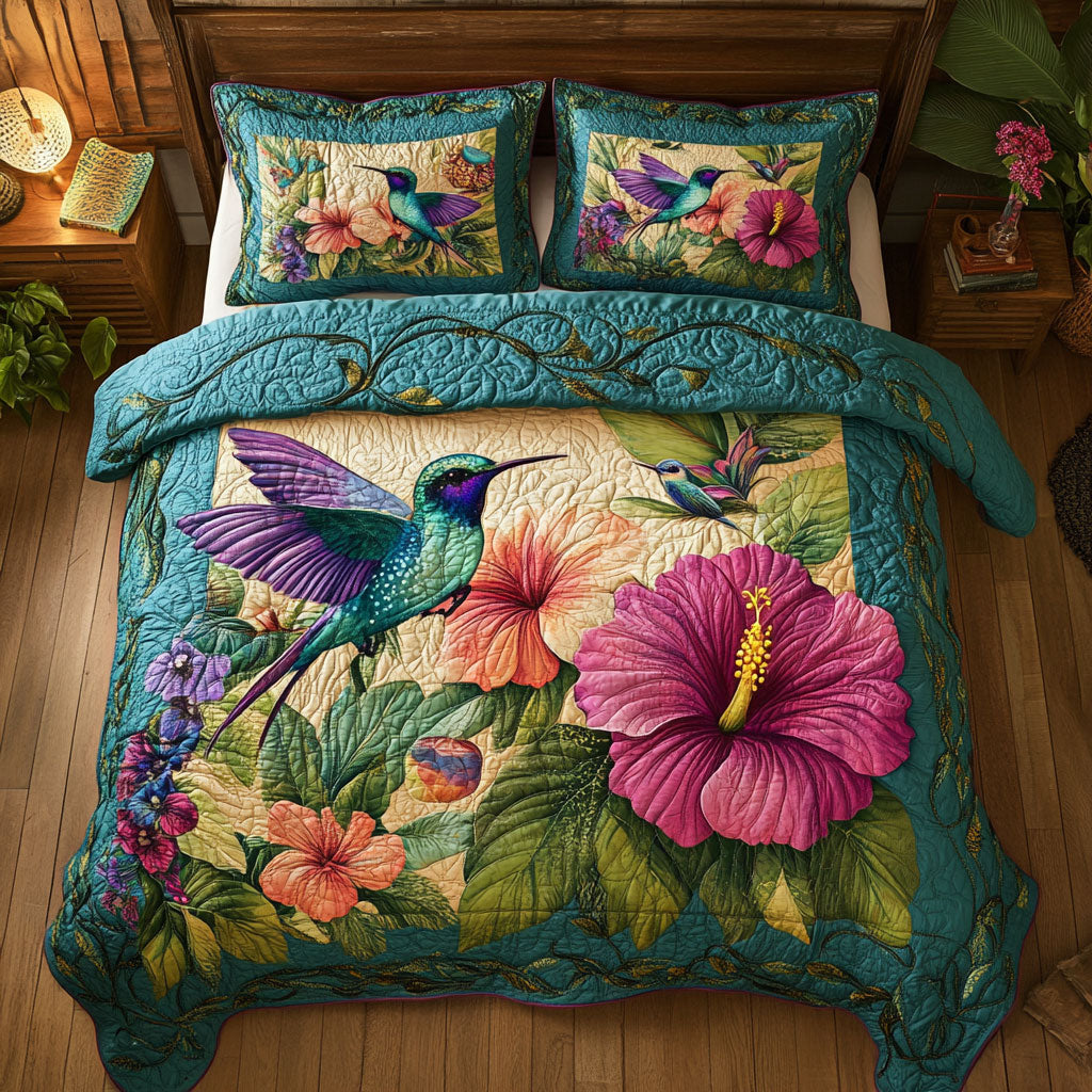 Hummingbird Hibiscus WT2702006CL Quilted Bedding Set
