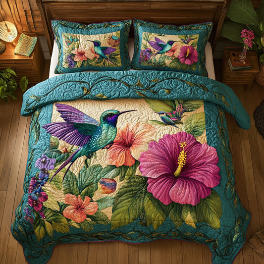 Hummingbird Hibiscus WT2702006CL Quilted Bedding Set