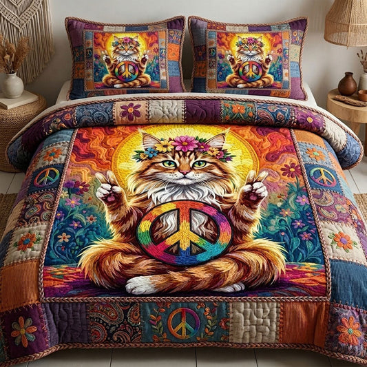 Peaceful Hippie Cat Patchwork WN0304006CL Duvet Cover Set