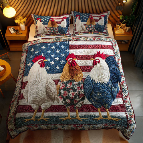 Farmhouse Patriot Rooster WN1002063CL Quilted Bedding Set